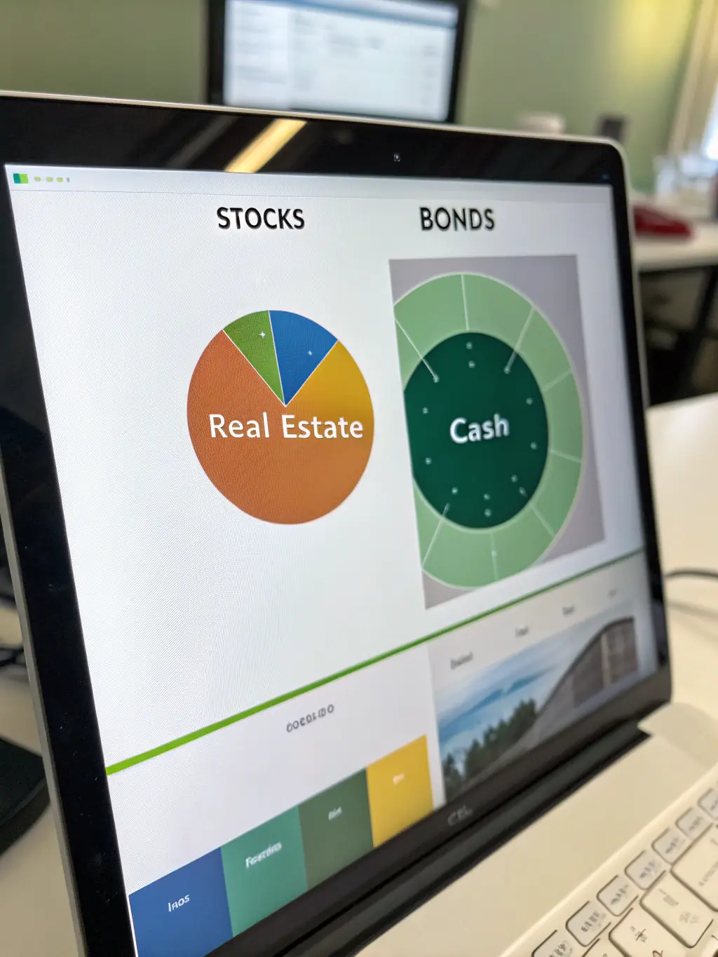 A diverse portfolio displayed as a pie chart, showcasing different asset classes and investment allocations for risk diversification.